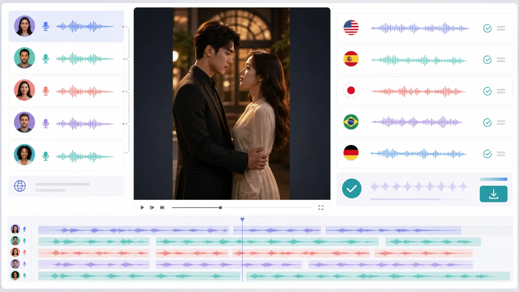 Frame limpo de short drama pronto para localização multilíngue - UnmarkAI